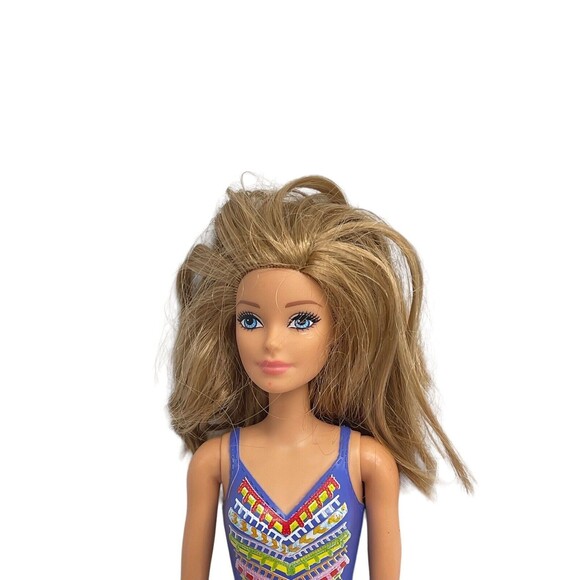 Barbie WATER PLAY BEACH BARBIE Doll FJD97 Blue Print Swimsuit Mattel - Picture 6 of 14